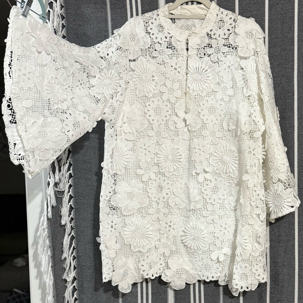 White Floral Lace Blouse